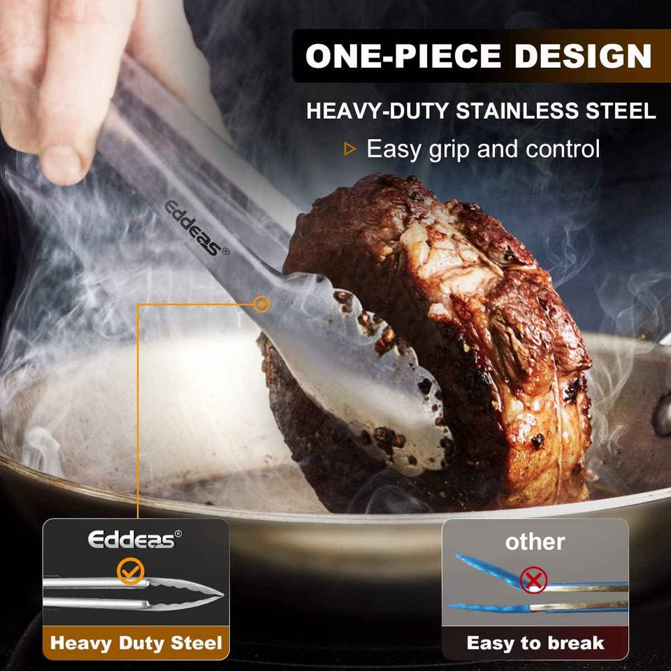 Tongs For Cooking - Heat Resistant 600 Degrees Stainless Steel Kitchen Tongs, Heavy Duty Metal Locking Set of 3