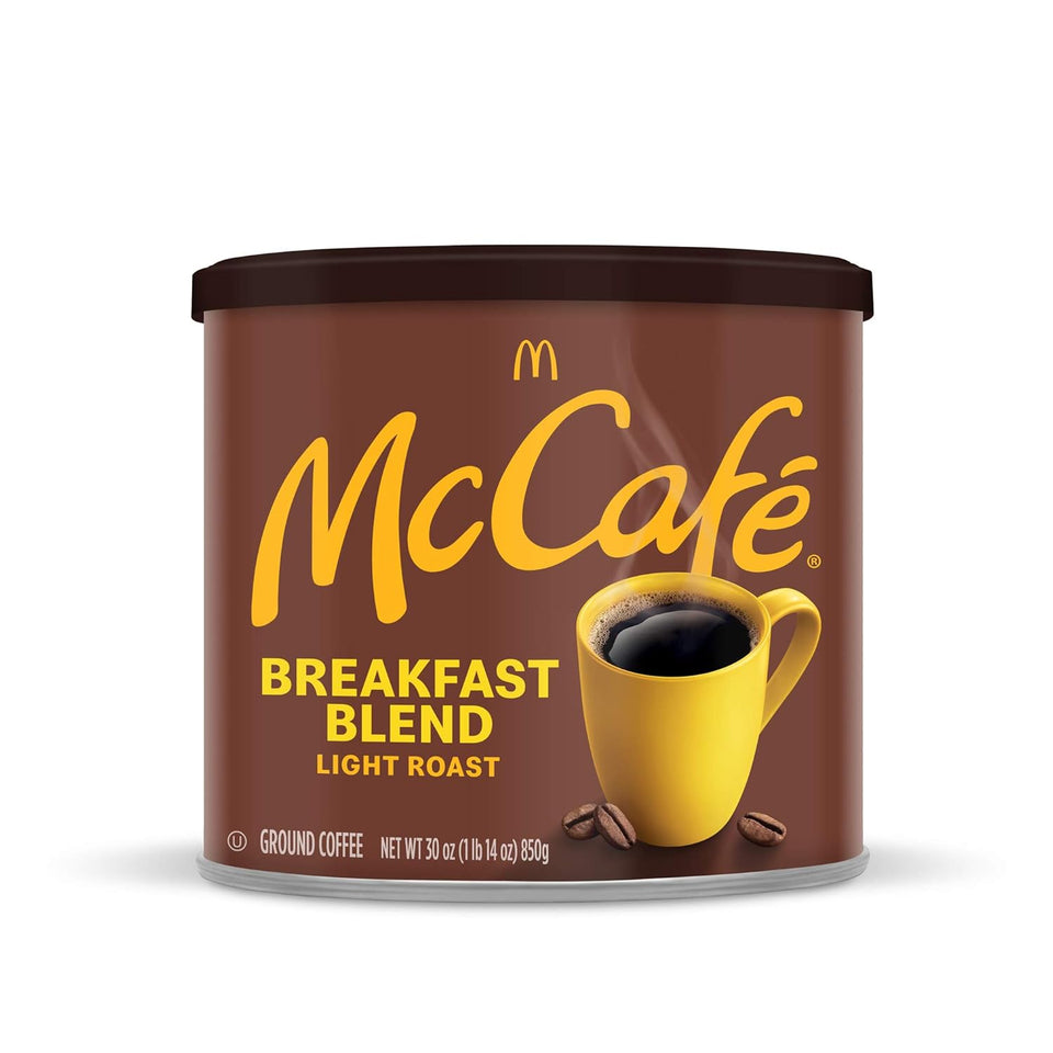 McCafe Breakfast Blend 30 oz Canister Light Roast Ground Coffee Specialty Fat-Free Arabica
