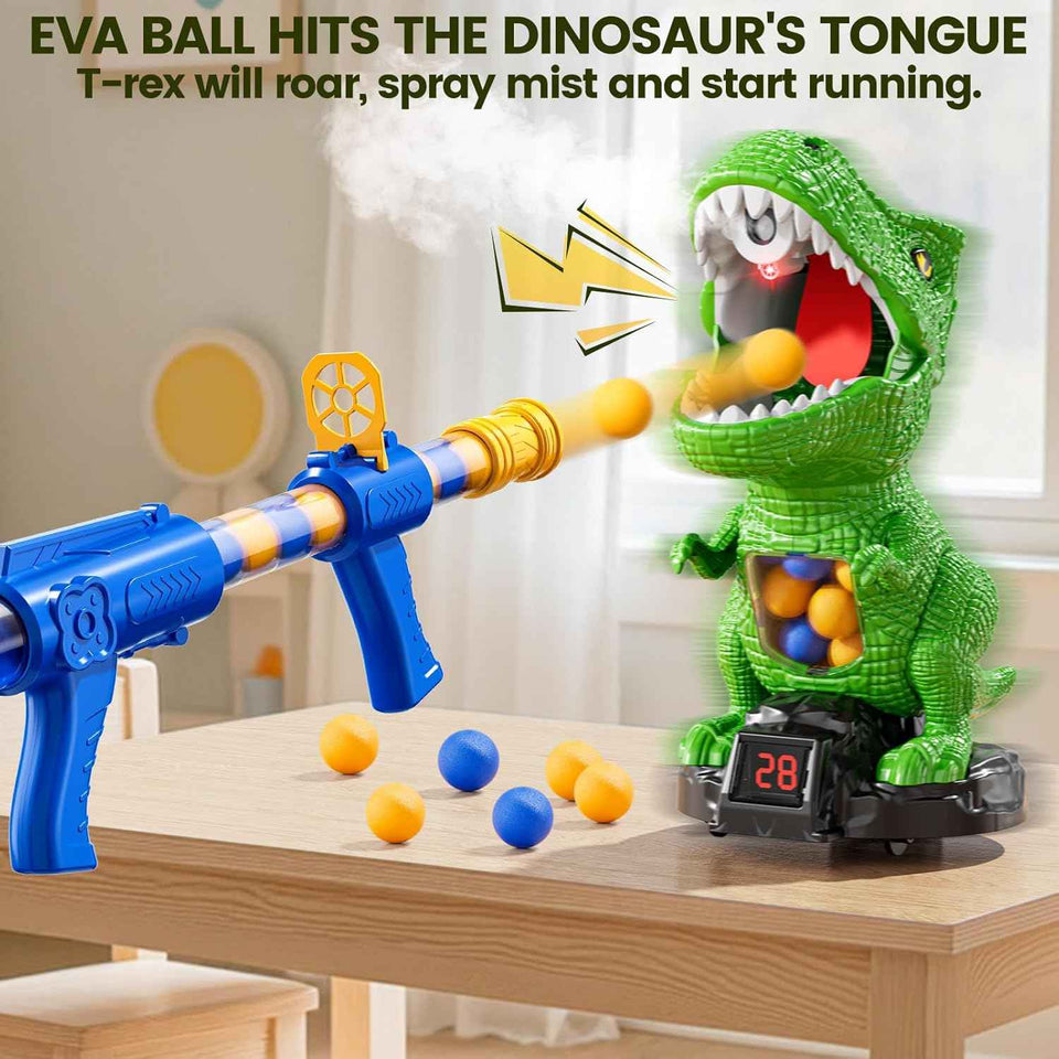 XINNOVEL Movable Dinosaur Shooting for Toys Kids 4-6, Electronic Kids Target Games with 2 Air Pump Guns, LCD Score Record, Sound, 48 Foam Balls, Birthday Gifts for 3 4 5 6 7 8 9 Year Old Boys Girls
