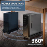 Adjustable Mobile CPU Stand, Ventilated Computer Tower Stand with 4 Caster Wheels Fits Most PC Tower, Under Desk CPU Holder PC Floor Cart Computer Riser for Students and Gamers (Black)
