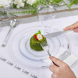 Wellife 700-Piece Silver Plastic Dinnerware Set for 100 Guests, Elegant White and Silver Design