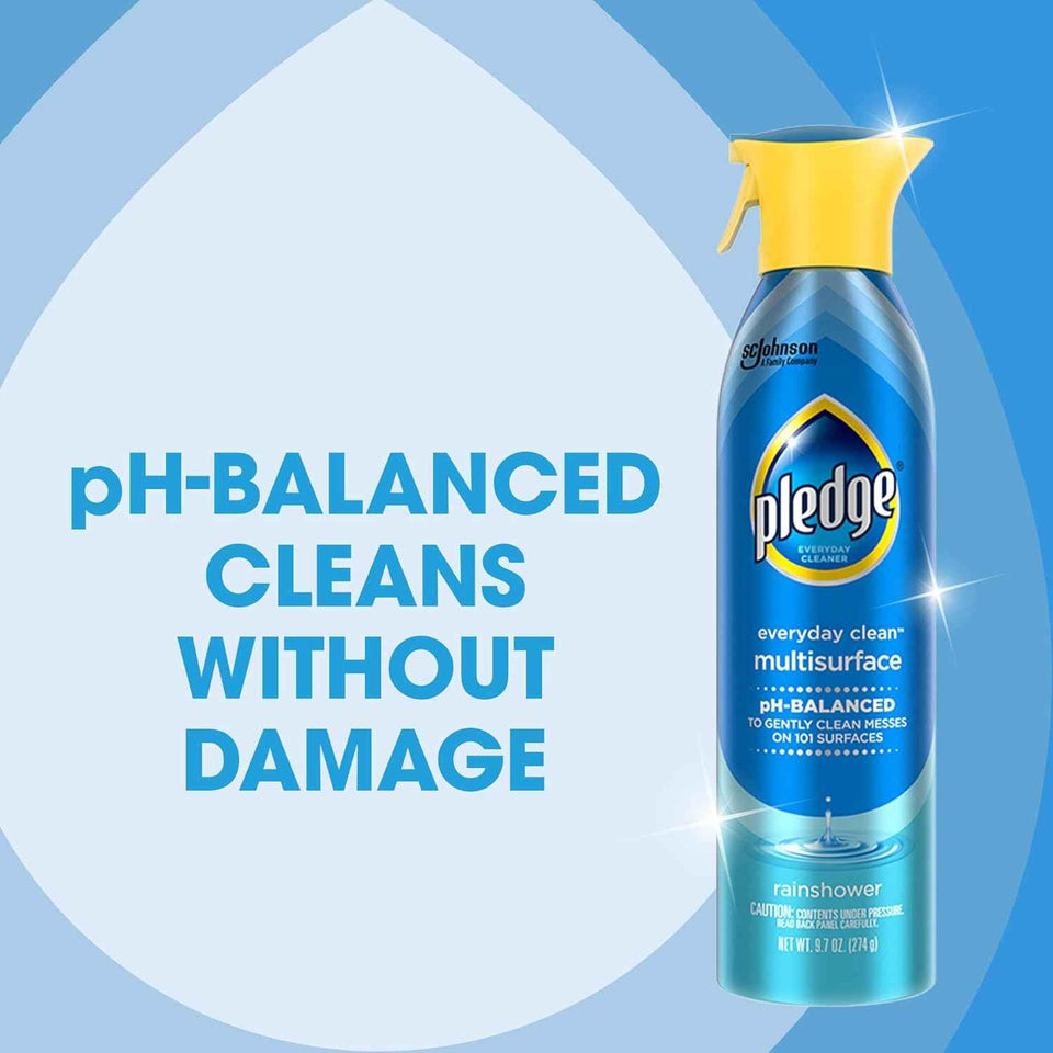 Pledge pH-Balanced Multisurface Spray, 9.7oz (Pack of 3), Everyday Cleaner, Rainshower Scent