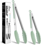 HOTEC Premium 7 & 9 Inch Kitchen Tongs, Stainless Steel Locking Cooking Tongs with Silicone Tips, Non-Scratch & Heat Resistant, Serving Tongs for Salad, BBQ, Classic Blue, Set of 2
