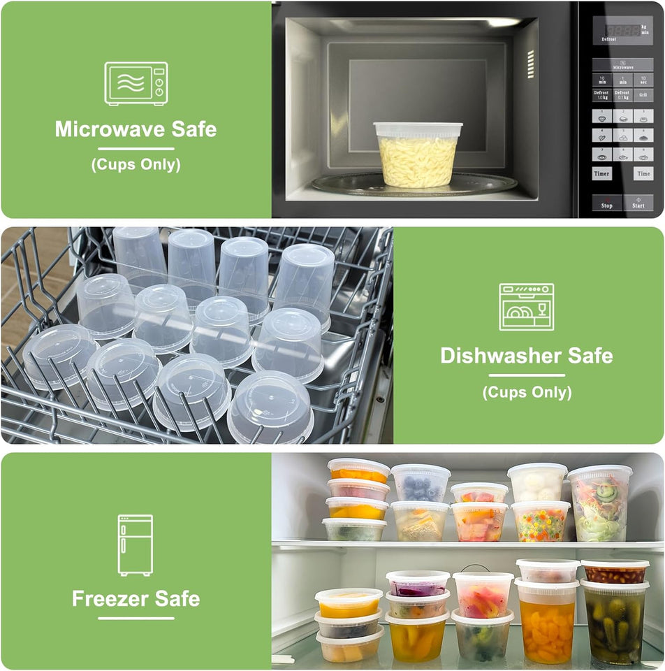 60 Sets (120-Piece) Deli Containers with Lids, 32/16/8 oz X 20 Set Each, Leak-Proof & BPA Free Airtight Takeout Plastic Food Storage Containers for Soup, Freezer/Microwave/Dishwasher Safe