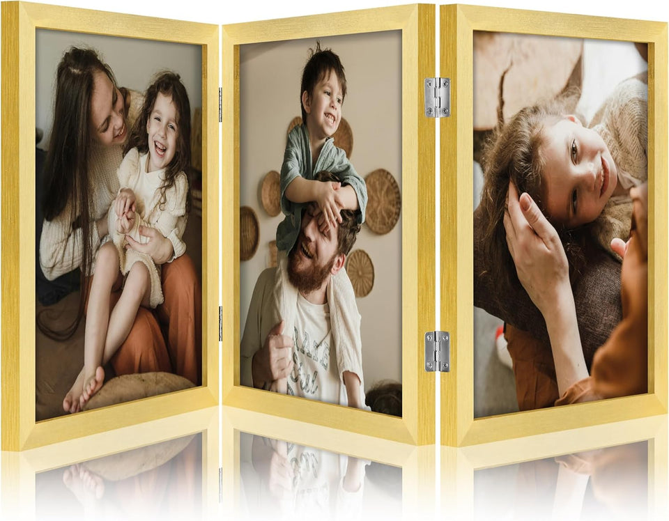 decorUhome Engineered Wood Trifold 4x6 Photo Frame with Plexiglass for Tabletop Display, Black, 3-Picture Frame
