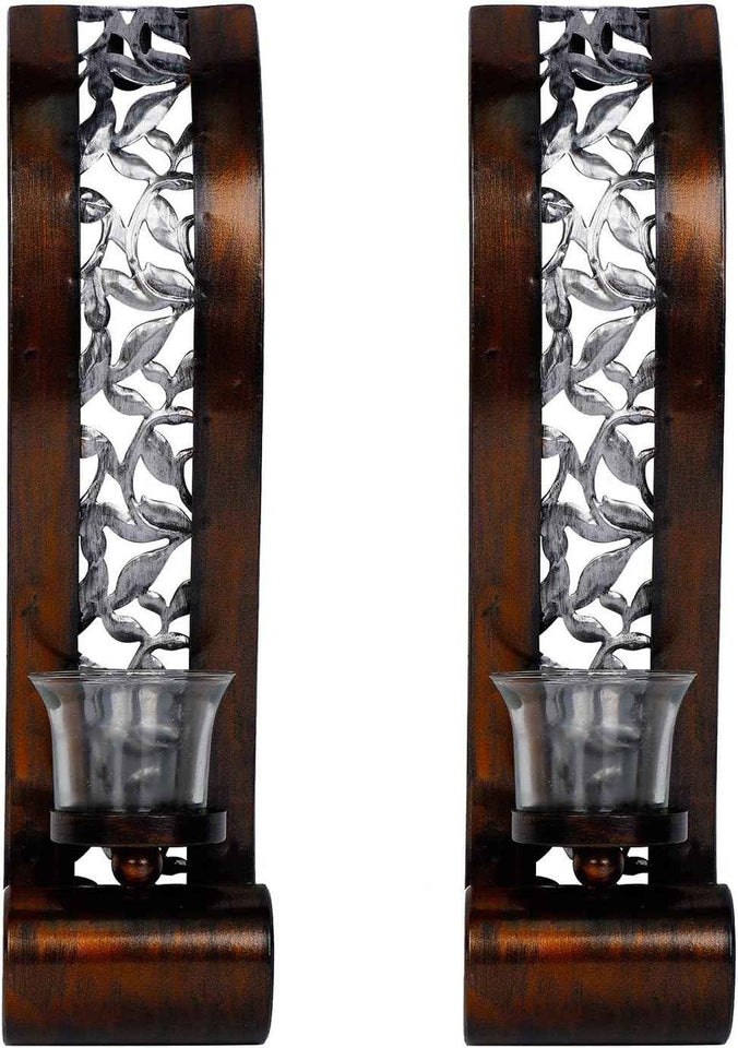 Wall Sconce 14.4 x 3.5 Inch, with Tea Light Candle Holder Antique Bronze Style Metal Wall Art Decorations for Living Room, Bathroom, Dining Room and Office, Set of 2