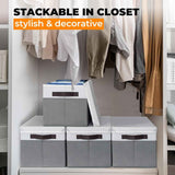 Large Closet Storage Baskets Bins with Lids - 4 Pack, Organizing Shelves, Nursery, Bedroom, Home, Dorm, Stackable Cubes for Clothes, Toys, Blankets, Books
