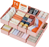 DIMJ Drawer Organizers Clothes, Set of 4 Dresser Organizer Bins, Fabric Closet Organizers and Storage, Shallow Drawer Dividers for Nursery, Clothing, Baby Clothes, Socks, Underwears, Tie (Beige)