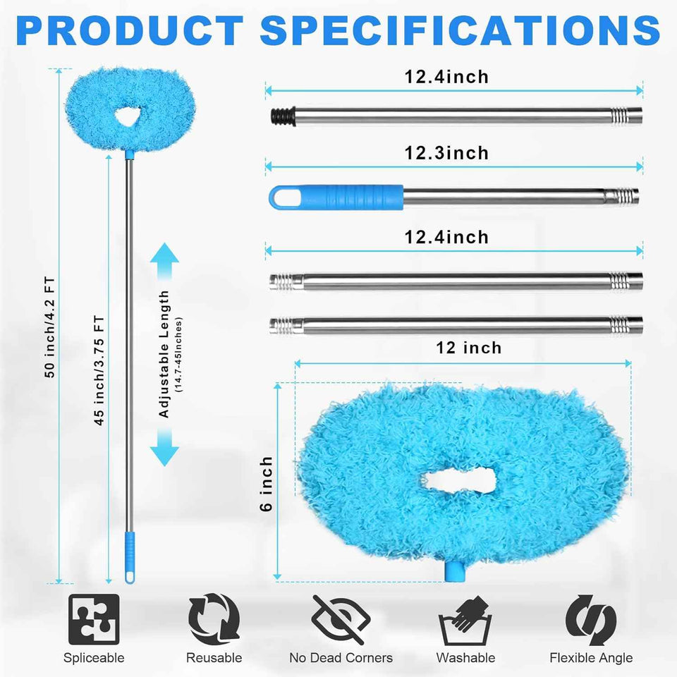 Storystore Ceiling Fan Cleaner Duster with Adjustable Extension Pole and Removable Fan Blade Cleaner 13 to 49.7 inches Blue