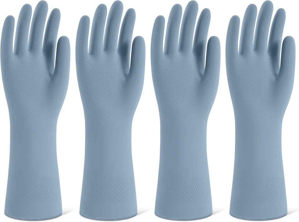 Rubber Cleaning Gloves for Dishwashing, 4 Pairs Reusable Kitchen Gloves for Washing Dishes and Household Cleaning, Colorful Dish Gloves with Flocked Lining and Non-Slip Grip, Pefect for Woman Men - M