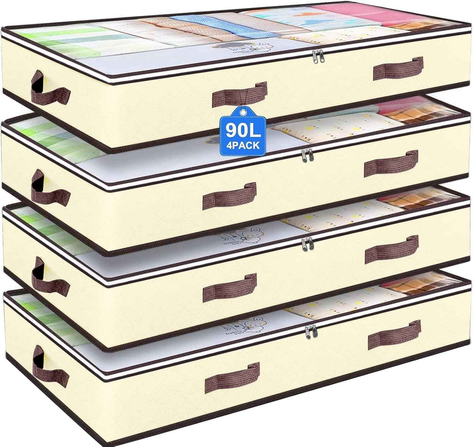 Budding Joy 90L Under Bed Storage Containers, Closet Organizers and Storage Bins, Foldable Underbed Storage Bags for Wrapping Paper, Blanket, Clothing, Comforter, Sweaters, Pillows, Linen Sheets, Grey