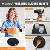 4-pack Walfos silicone trivet mats - heat resistant kitchen pot holders, non-slip hot pads, black