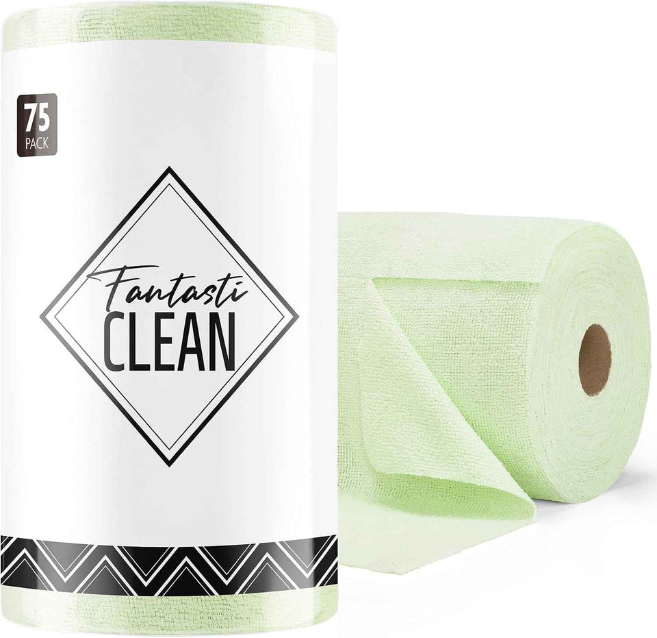 Fantasticlean Microfiber Cleaning Cloth Roll -75 Pack, Tear Away Microfiber Towels, 12" x 12", Reusable, Washable, Scratch Free, Ultra Absorbent Dishcloth for All-Around Cleaning Supplies (Pink)