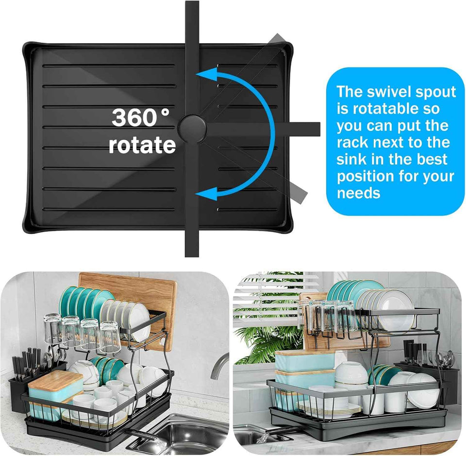 7-Code Large Capacity Dish Drying Rack for Kitchen Counter, Detachable Utensil Holder