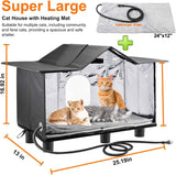 texsens weatherproof large outdoor cat shelter with roof window & cozy cushion