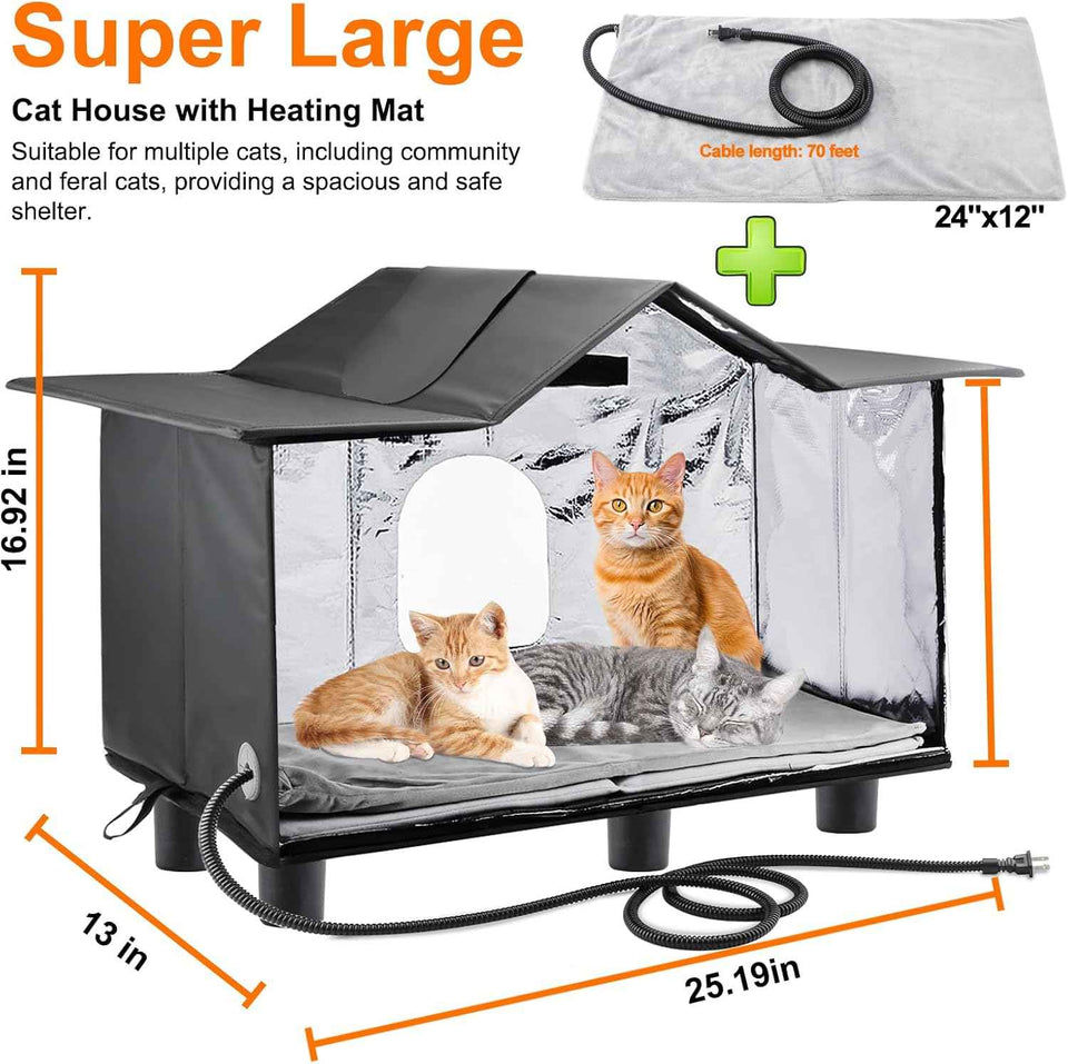 texsens weatherproof large outdoor cat shelter with roof window & cozy cushion