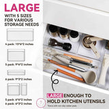 Criusia 26-Pack Large Drawer Organizer Bins - Clear Plastic Kitchen and Bathroom Organizers