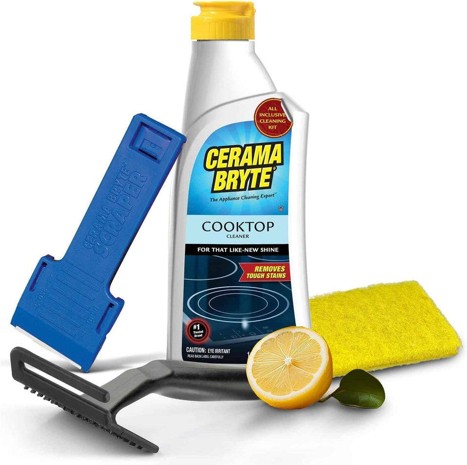 Cerama Bryte 10-ounce glass cooktop and stove top cleaner combo kit for gas, electric, and ceramic surfaces