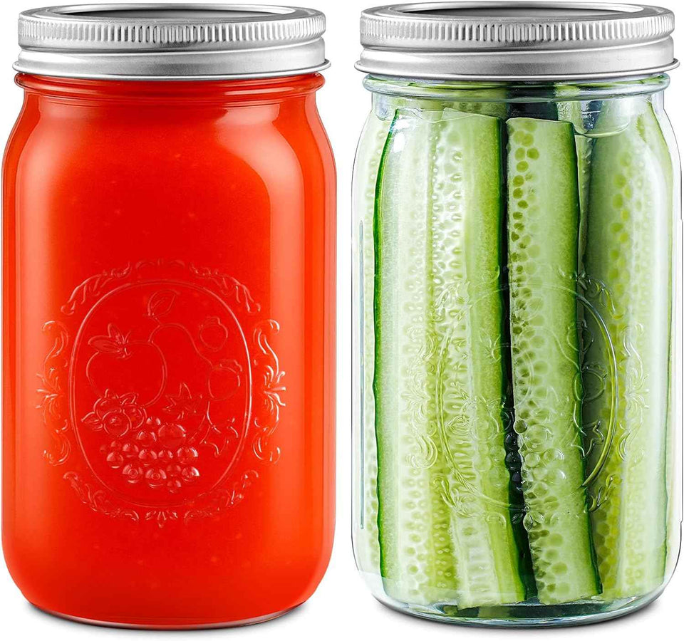 Miuyhji Wide Mouth Mason Jars 16 oz with Lids [6 Pack], Canning Jars with Metal Airtight Lids and Bands, 16 oz Glass Jars for Fermenting, Pickling, Freezing, Preserving, Meal Prep, Jar Décor