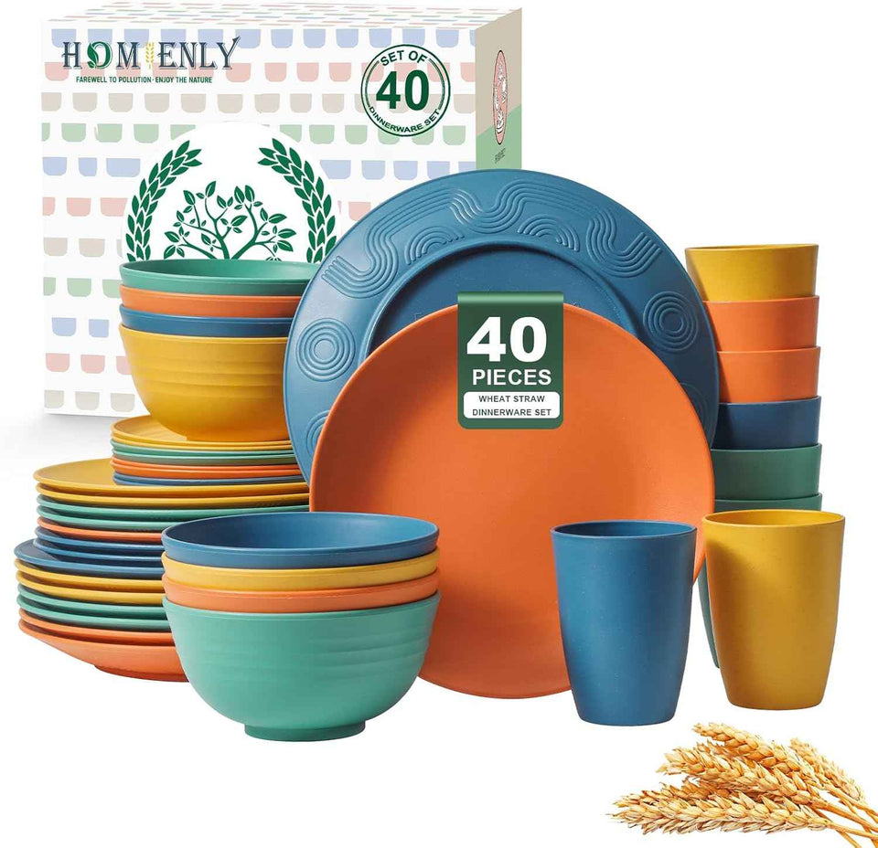 Homienly 40-Piece Unbreakable Wheat Straw Dinnerware Set, Service for 8