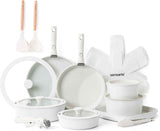 SENSARTE 24-piece non-stick cookware set with detachable handle, induction compatible, RV safe, dishwasher and oven safe (white)