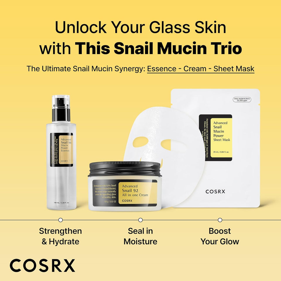 cosrx snail mucin sheet mask 10ea, 35000ppm snail mucin, self care, dry sensitive skin, cruelty free