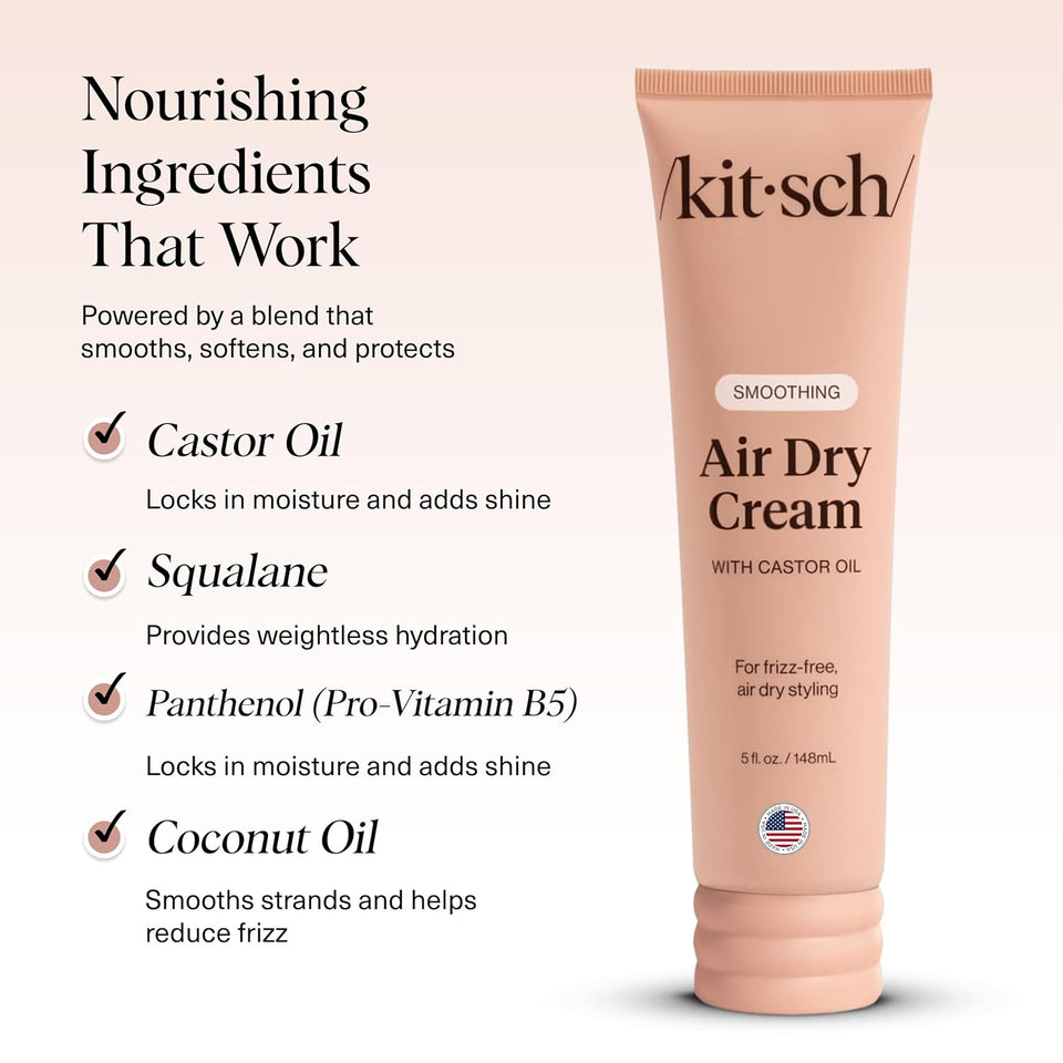 Kitsch Smoothing Air Dry Cream for Hair – Frizz Control Hair Care Product with Castor Oil & Coconut Oil – Weightless Styling Cream - Enhances Natural Texture Appearance | Ideal Gifts for Women – 5 oz