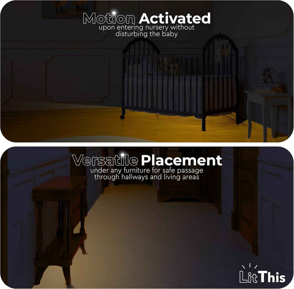 LitThis patented 360° motion-activated night light for under bed, easily positioned, dimmable, auto on/off