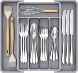 Lifewit Silverware Drawer Organizer, Expandable Utensil Tray for Kitchen, BPA Free Flatware and Cutlery Holder, Adjustable Plastic Storage for Spoons Forks Knives, 8.5-14 x 12", Black