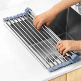 Over the Sink Dish Drying Rack - Foldable Dish Drainer - Stainless Steel - Gray