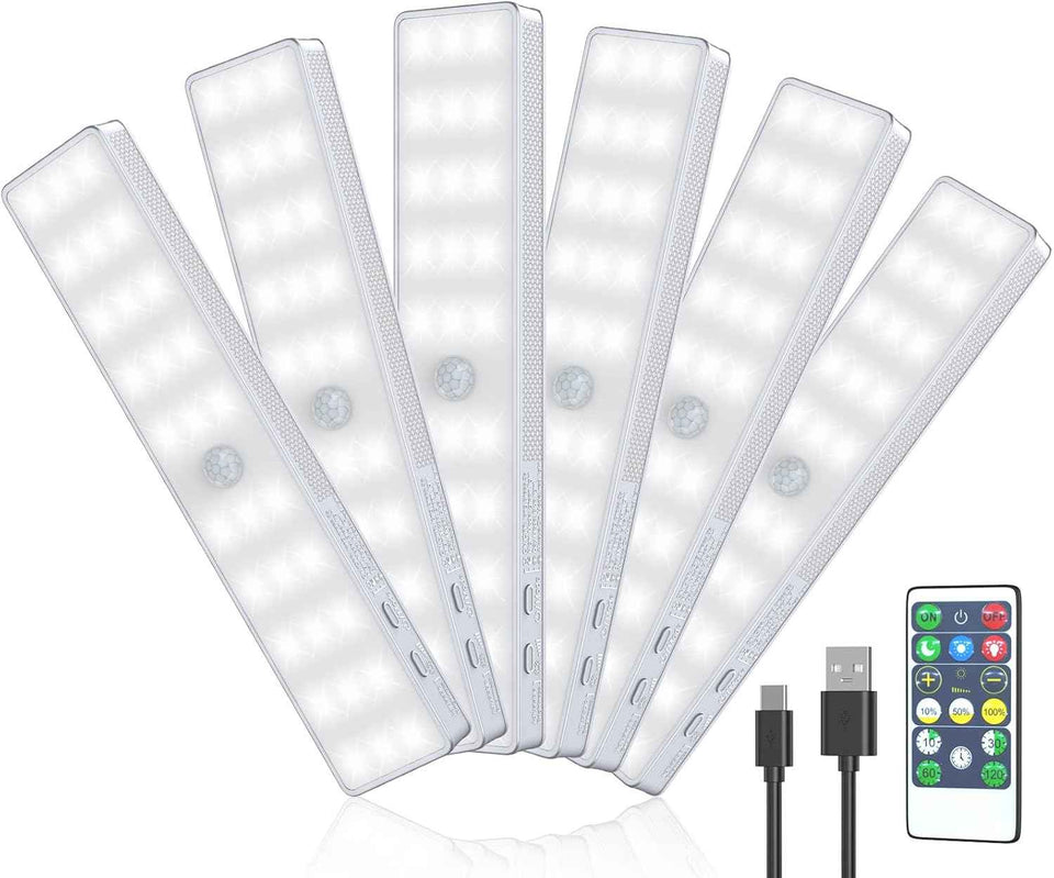 LED Closet Light with Charging Station, 6 Pcs 30LEDs 8'' Dimmer Rechargeable Motion Sensor Under Cabinet Lighting, Stick-Anywhere Night Light for Wardrobe,Kitchen