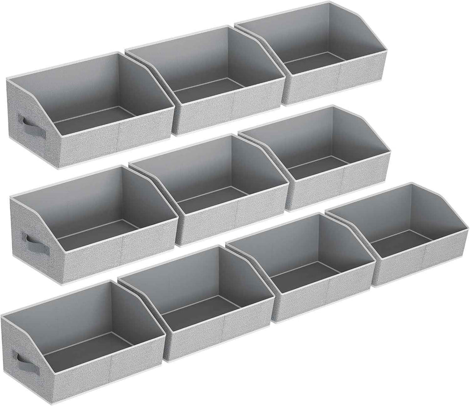 Closet Organizers Bins 6 Packs - Large Closet Shelf Organizer with Handles, Fabric Trapezoid Storage Bins, Collapsible Storage Cubes for Clothes, Towels, Light Gray