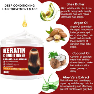 Keratin Hair Mask,Keratin Hair Treatment 250g Hair Mask for Dry Damaged Hair,Deep Conditioning Hair Treatment Mask Repair Treatment Damage Hair Root,Natural Deep Conditioner Hydrating Hair Care Gifts
