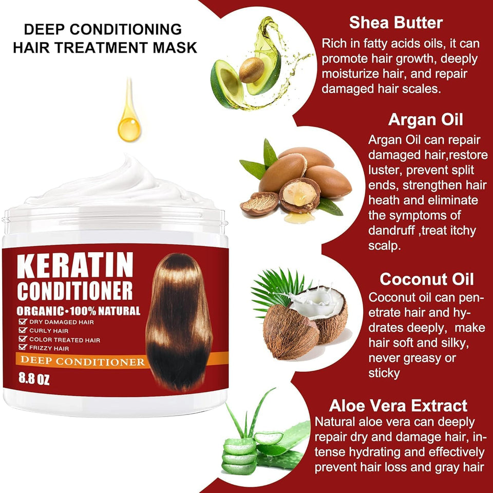 Keratin Hair Mask,Keratin Hair Treatment 250g Hair Mask for Dry Damaged Hair,Deep Conditioning Hair Treatment Mask Repair Treatment Damage Hair Root,Natural Deep Conditioner Hydrating Hair Care Gifts