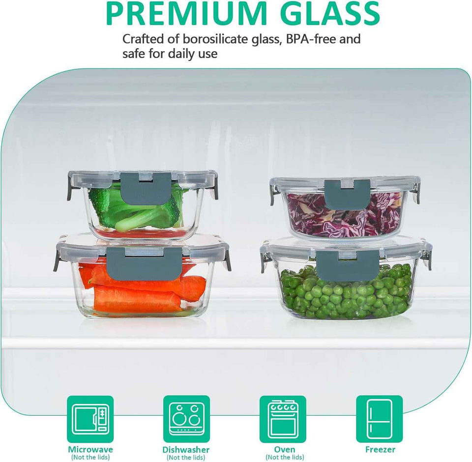 komuee 24-piece glass food storage containers set, meal prep containers, stackable airtight, microwave and oven safe