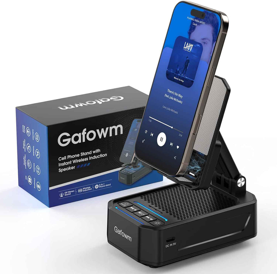 Cell Phone Stand with Instant Wireless Induction Bluetooth Speaker, No Bluetooth Pairing Needed, 1-Second Connection, HD Surround Sound, Practical Gifts for men, women, Dad, Mom, Hearing Impaired