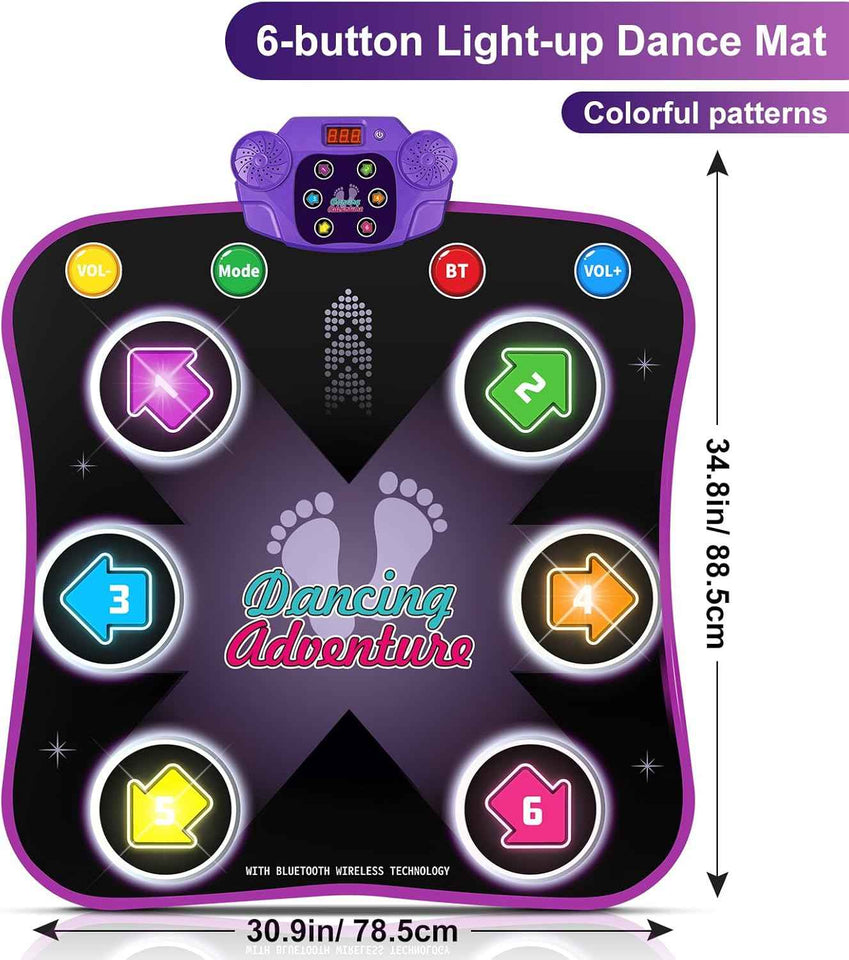 flooyes electronic dance pad for 3-12 year old kids with light-up 6-button wireless bluetooth music dance