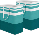 HomeHacks 2 Pack Large Laundry Baskets, Waterproof, Freestanding Laundry Hampers, Collapsible Clothes Hamper with Reinforced Handles in Laundry Room, College Dorm, Bathroom, Bedroom (Grey, 75Lx2)