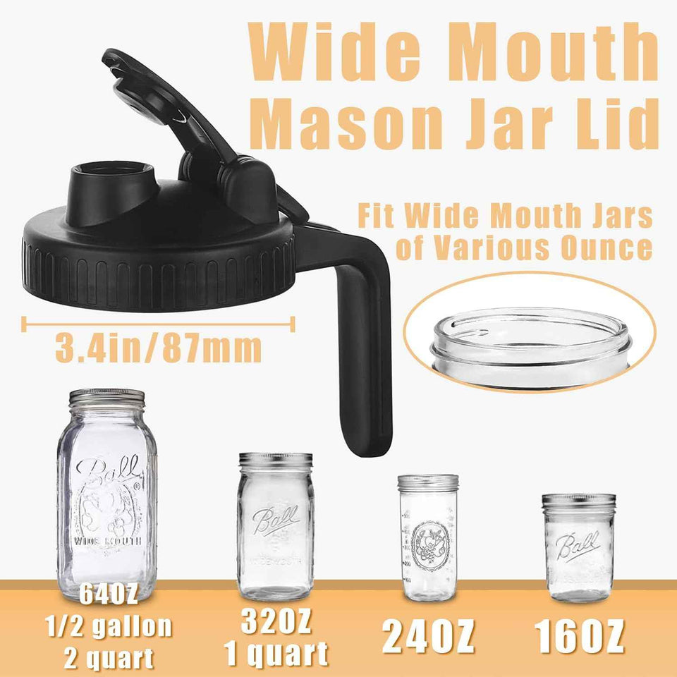 Mason Jar Pour Spout Lid for Wide Mouth Mason Jars with Airtight Handle