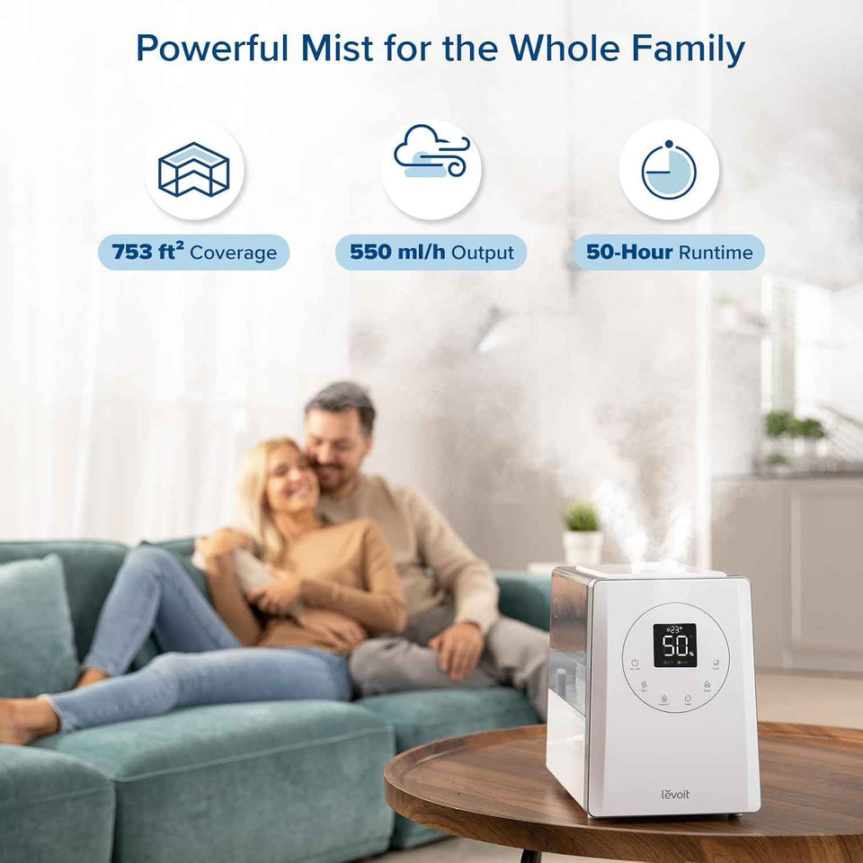 levoit lv600s warm cool mist humidifier for home bedroom large room, 6l coverage, easy top fill, app voice control