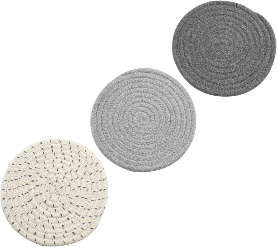 Potholders Set Trivets Set 100% Pure Cotton Thread Weave Hot Pot Holders Set, Gray