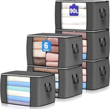 6 Pack Large Foldable Storage Bins with Reinforced Handle for Clothing and Toys (Gray)