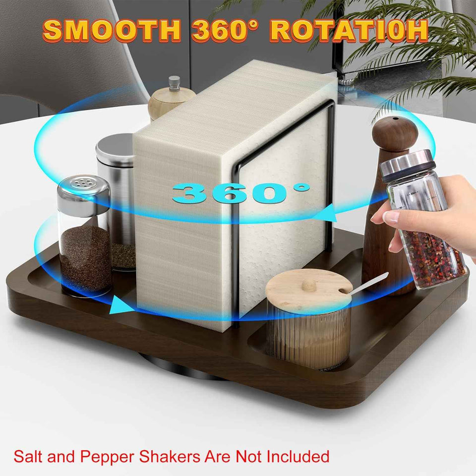 Rotating Metal Napkin Holder with Salt and Pepper Shakers Caddy