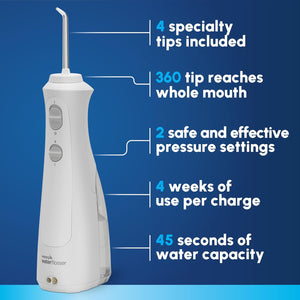 Waterpik Cordless Pearl Rechargeable Portable Water Flosser for Teeth, Gums, Braces Care and Travel, Extra Quiet, 4 Flossing Tips - ADA Accepted, WF-13 White, Amazon Exclusive