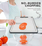 Double Sided 304 Stainless Steel & Wheat Straw Cutting Board, 14.4"*9.8" Non Toxic Chopping Board, Separately Handle Meat and Vegetables, Dishwasher Safe, Scratch Resistant Mesh Design