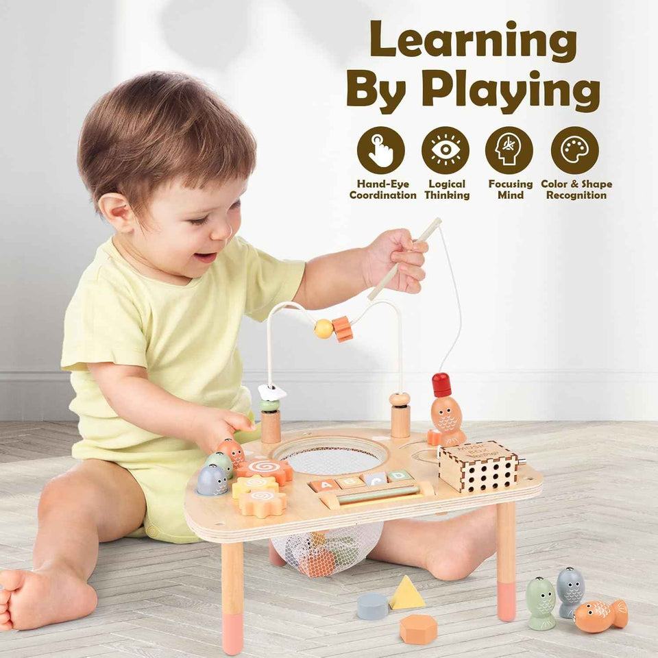 Montessori Wooden Sensory Play Table for Toddlers 1-3 Years, 8-in-1 Activity Center for 1-2 Year Old Girls and Boys