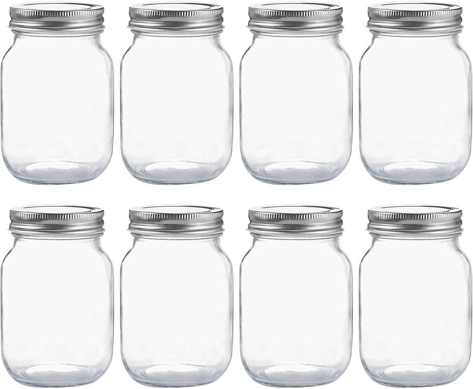 YINGERHUAN Glass Regular Mouth Mason Jars, 16 oz Clear Glass Jars with Silver Metal Lids for Sealing, Canning Jars for Food Storage, Overnight Oats, Dry Food, Snacks, Candies, DIY Projects (4PACK)