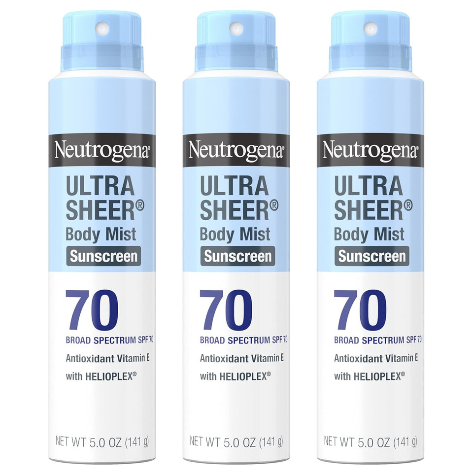 neutrogena ultra sheer body mist sunscreen spray, 3-pack, broad spectrum spf 70, non-greasy & water resistant
