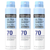 neutrogena ultra sheer body mist sunscreen spray, 3-pack, broad spectrum spf 70, non-greasy & water resistant