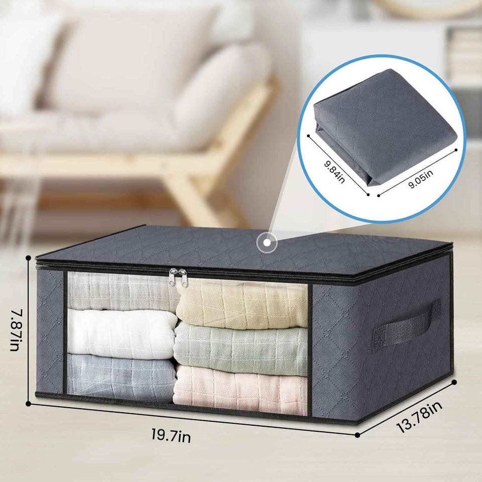 HomeHacks Storage 3-Pack Foldable Clothes Organizer Storage Bags with Clear Window and Sturdy Handles